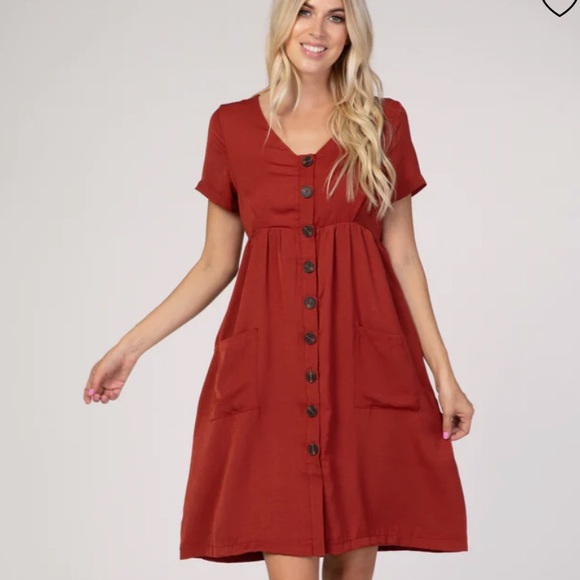 Dresses & Skirts - Rust Colored Linen Apron Midi Dress